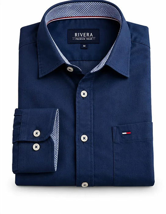Folded navy blue shirt isolated on white after clipping path editing