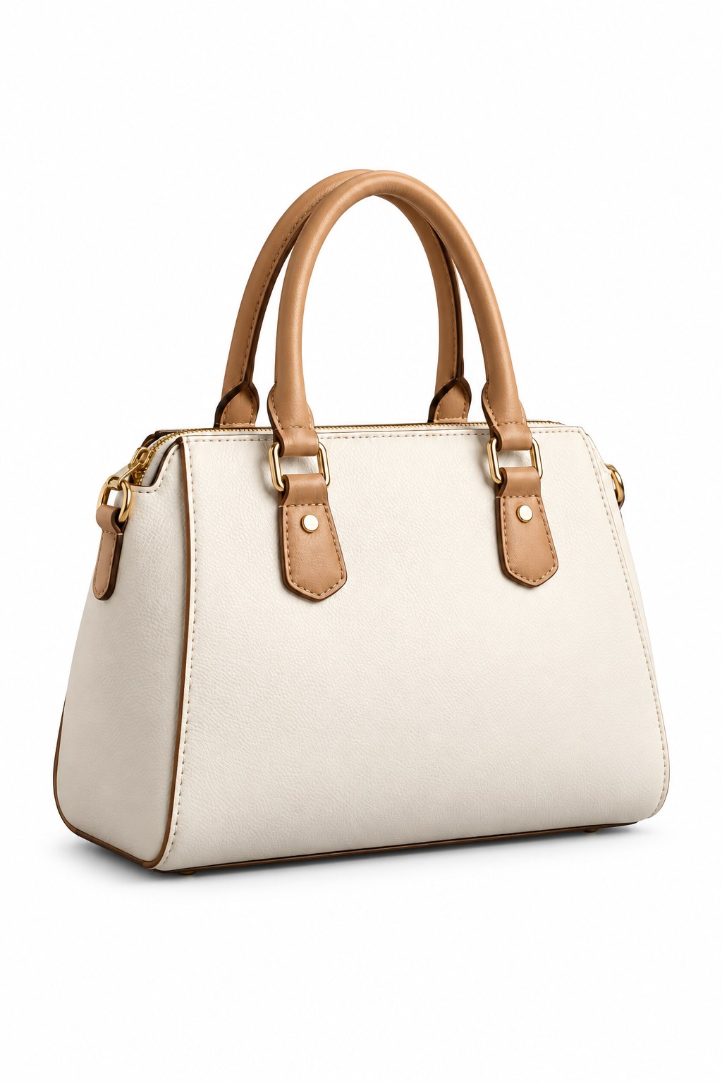 Ivory handbag isolated on white after background removal — AI-generated demonstration